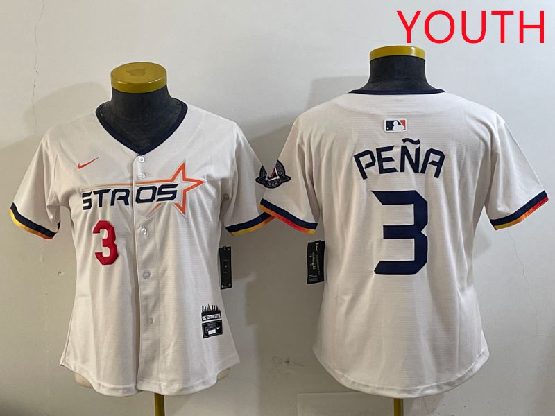Youth Houston Astros #3 Pena Cream Three generations Joint Name 2025 Nike MLB Jersey style 13->youth mlb jersey->Youth Jersey